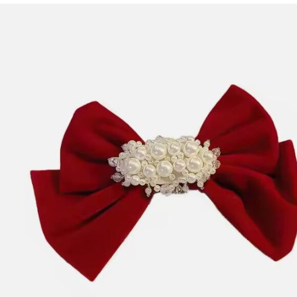 Rhinestone Embellished Velvet Bows for Adults - Available in Black/dark red - Picture 4 of 4